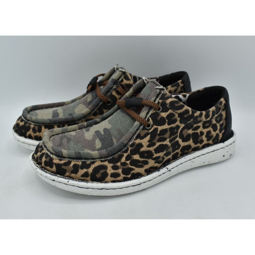 Justin Womens Size 7 Boots Canvas Hazer Camo Leopard Slip On Round Moc Toe Shoes
